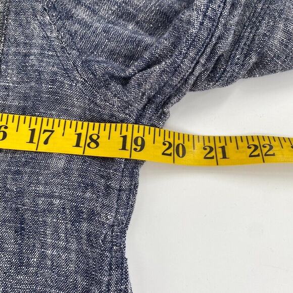 Sandanista Button Front Shirt Womens Sz M Blue Black Linen Blend Coastal Grandma - Picture 5 of 13
